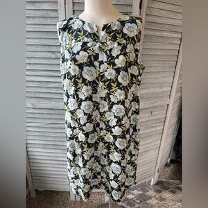 J. Jill Love Linen Floral Midi Dress with pockets! Navy, blues, green